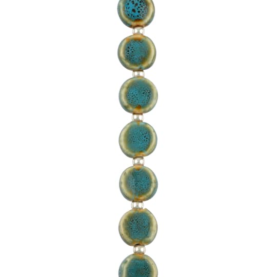 Teal Reactive Glaze Ceramic Flat Round Beads, 11mm by Bead Landing™